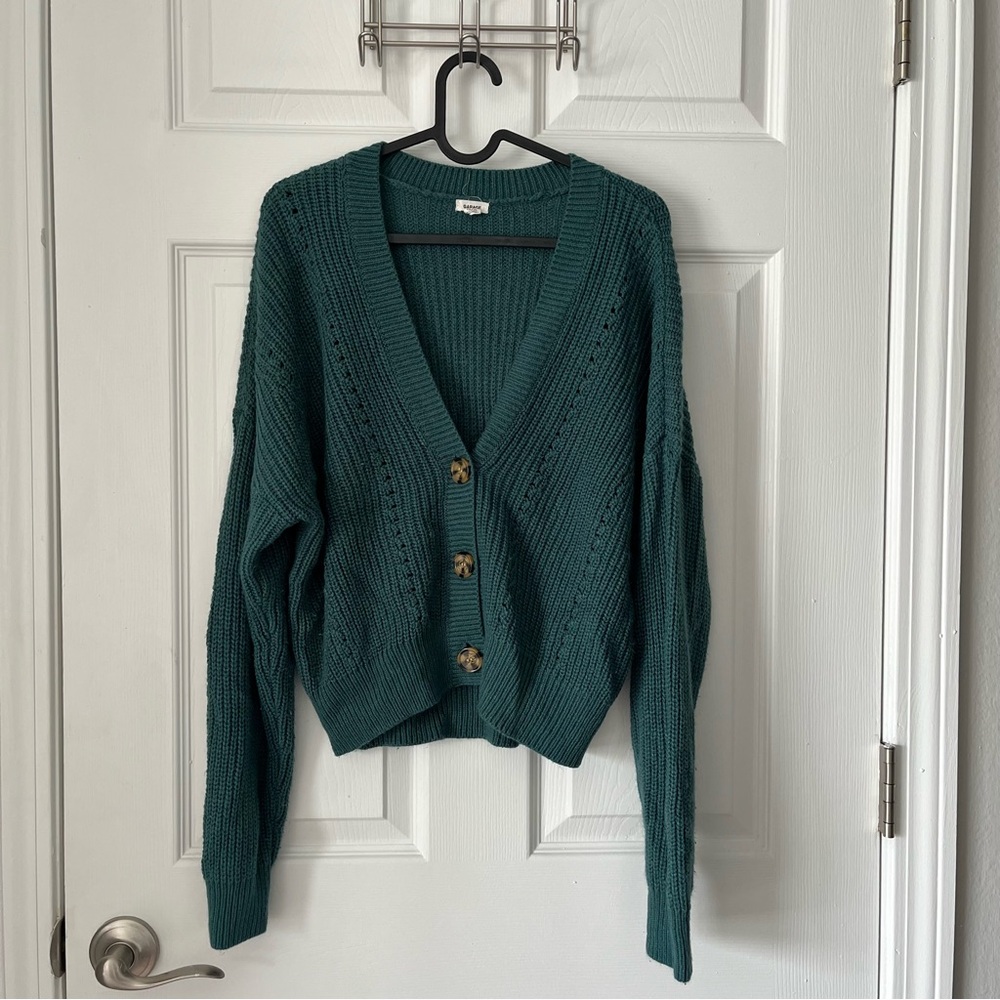 EUC Women's Garage Oversized Green/Blue Knit Cardigan size XS